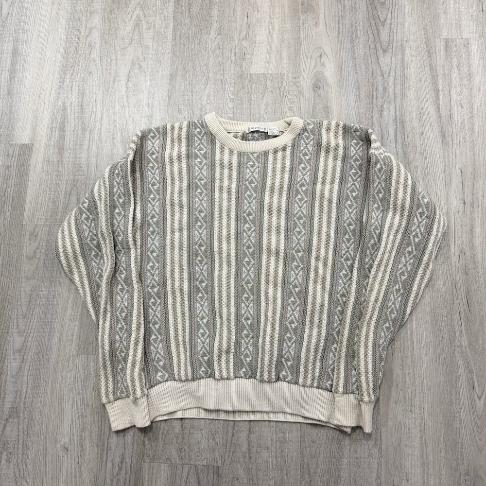 Vintage Claiborne Sweater Men's Large Geometric Knit Crewneck Cotton USA 90s
